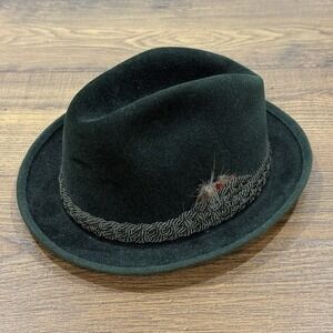 Vintage Stetson Hat Size 7 The‎ Gun Club Green Homburg Feather Braided Hatband